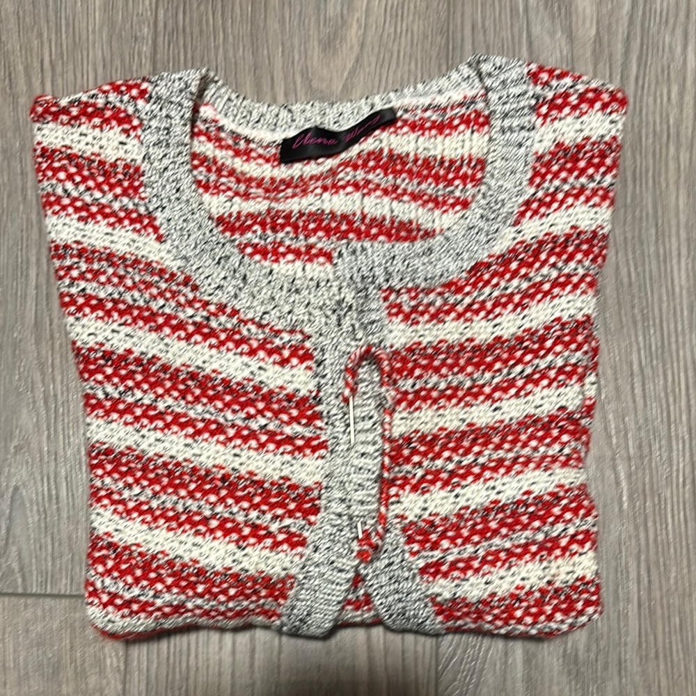 Elena wang’s Cozy Red and white Cardigan Sweater